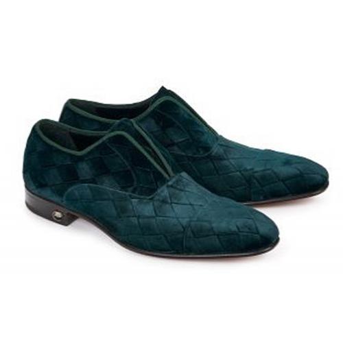 Mauri Teal Green Genuine Velvet Diamond Shape Loafers Shoes.